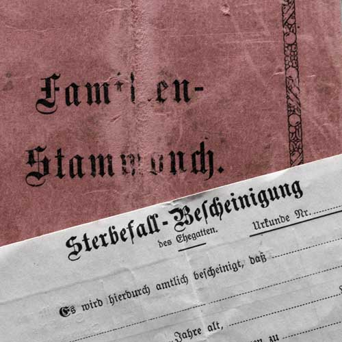 Foto einer alten Sterbefall-Bescheinigung bei der Erbenermittlung